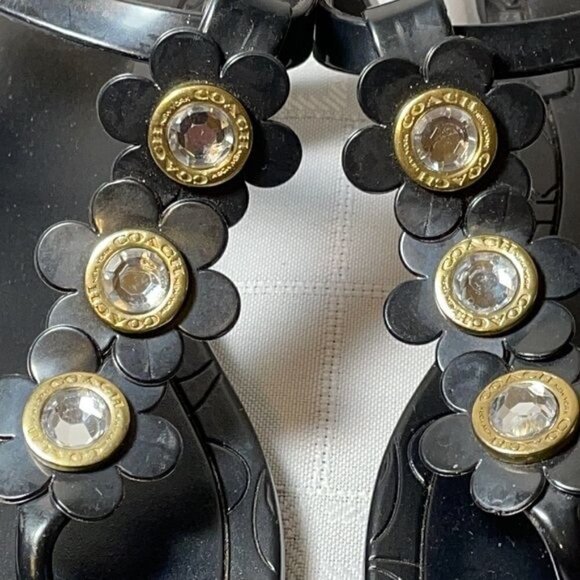 Coach Paisley Floral Jewel Black T Strap Jelly Thong Sandals Summer Size 7 - Picture 4 of 12